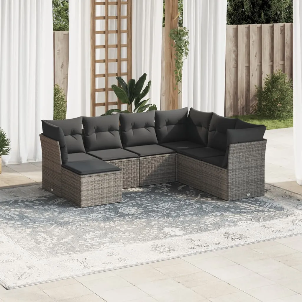 vidaXL Set Divani da Giardino 7 pz con Cuscini Grigio in Polyrattan