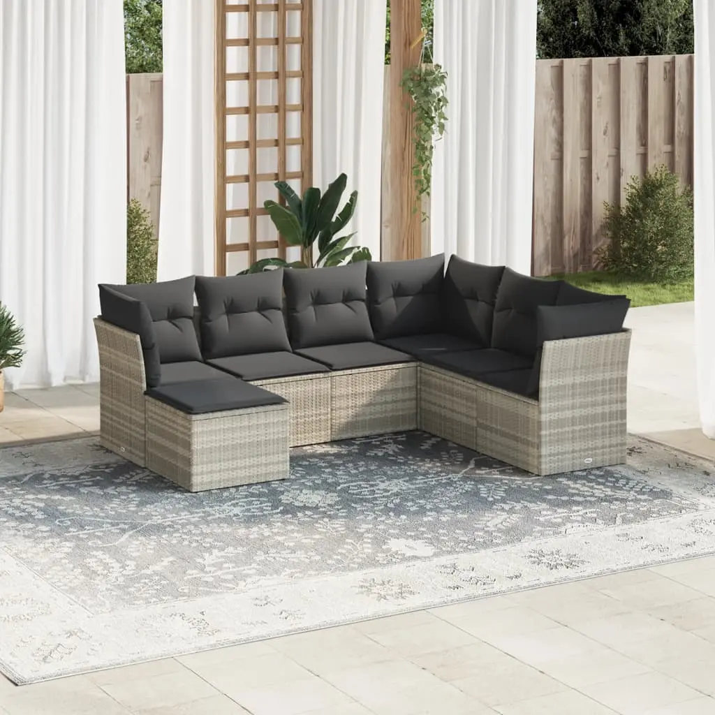 Set Divani da Giardino 7pz con Cuscini Grigio Chiaro Polyrattan