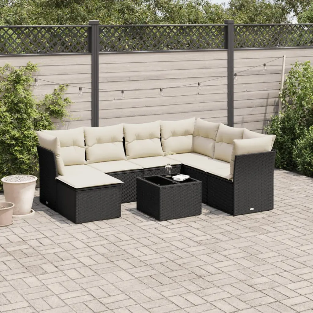 Set Divani da Giardino con Cuscini 8 pz Nero in Polyrattan