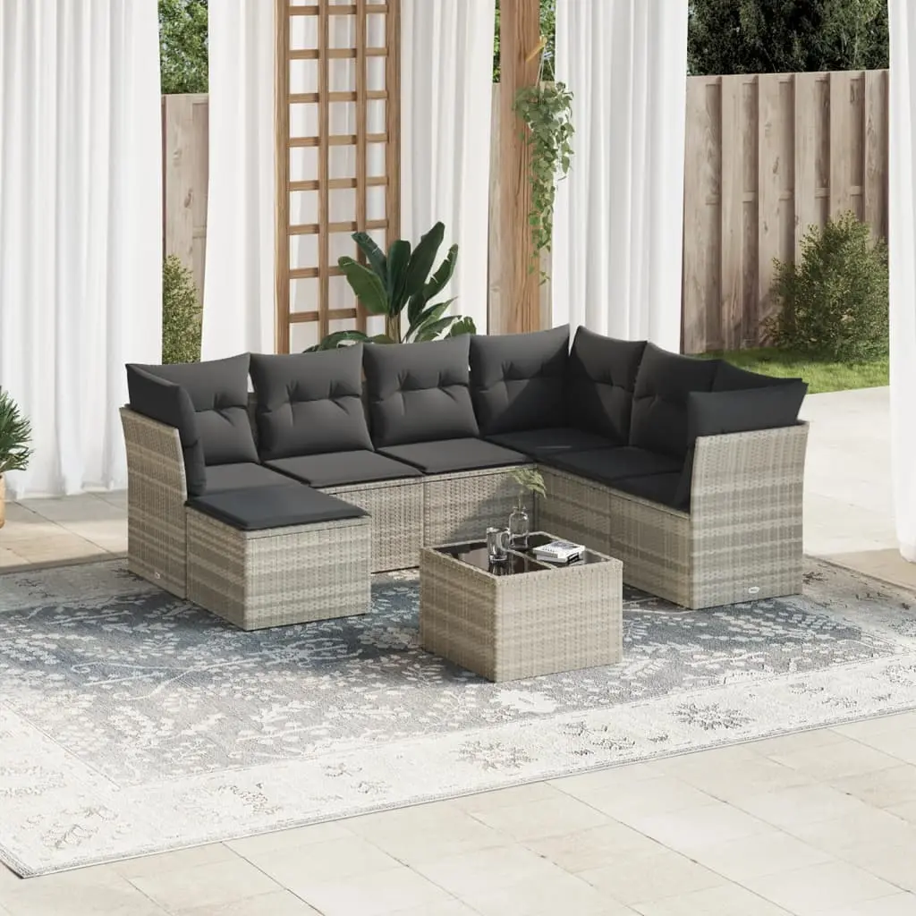 Set Divano da Giardino 8pz con Cuscini Grigio Chiaro Polyrattan