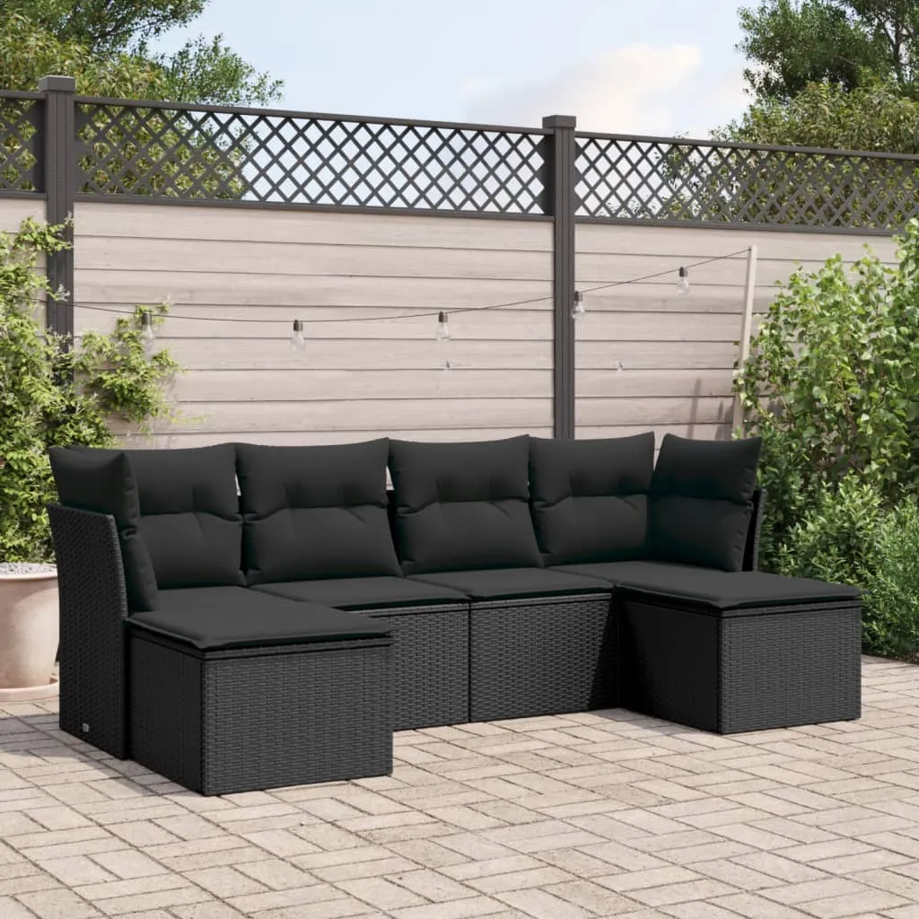 vidaXL Set Divano da Giardino 6 pz con Cuscini Nero in Polyrattan