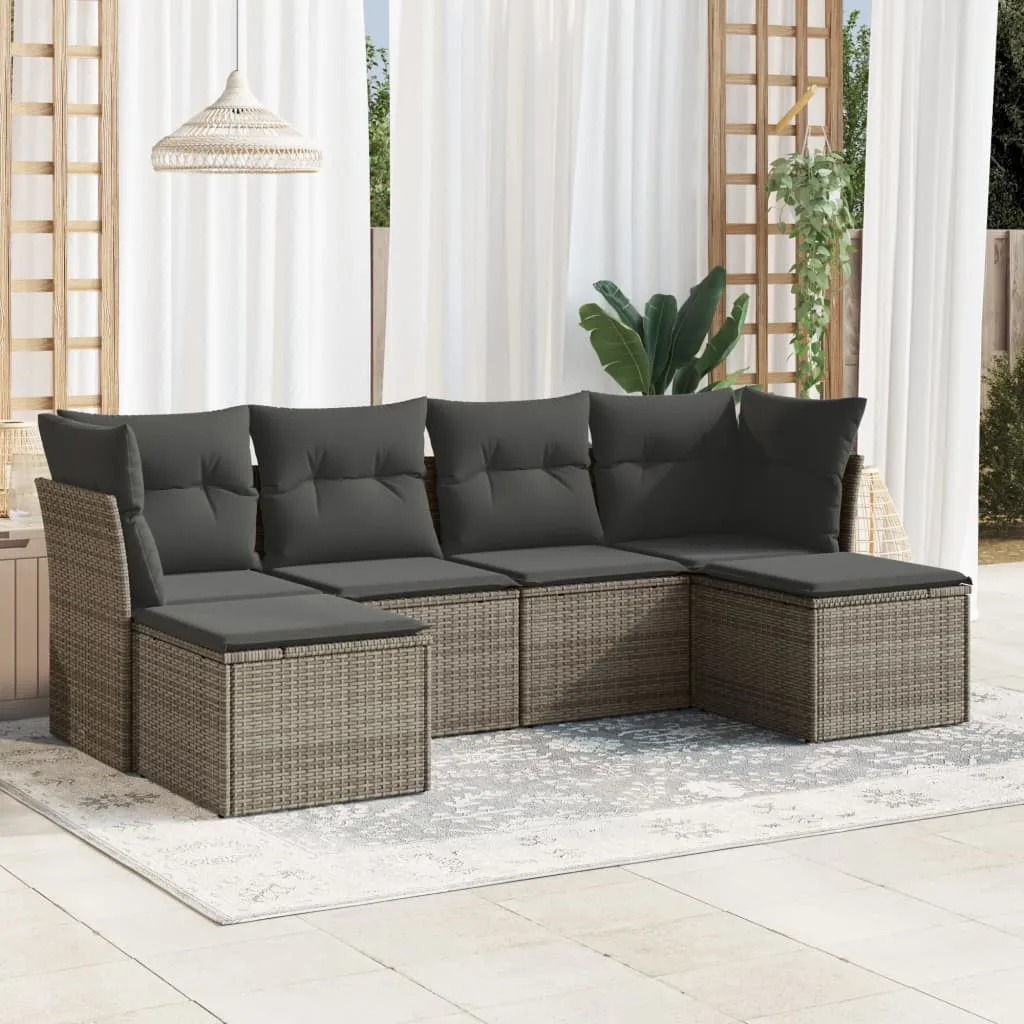 vidaXL Set Divano da Giardino 6 pz con Cuscini Grigio in Polyrattan