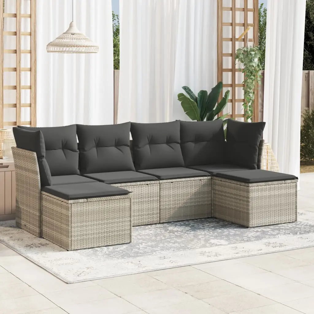 Set Divano da Giardino 6pz con Cuscini Grigio Chiaro Polyrattan