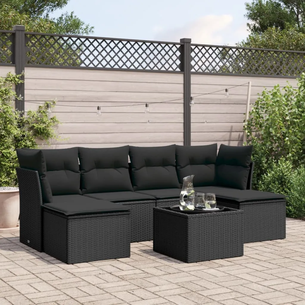 vidaXL Set Divani da Giardino con Cuscini 7pz Nero Polyrattan