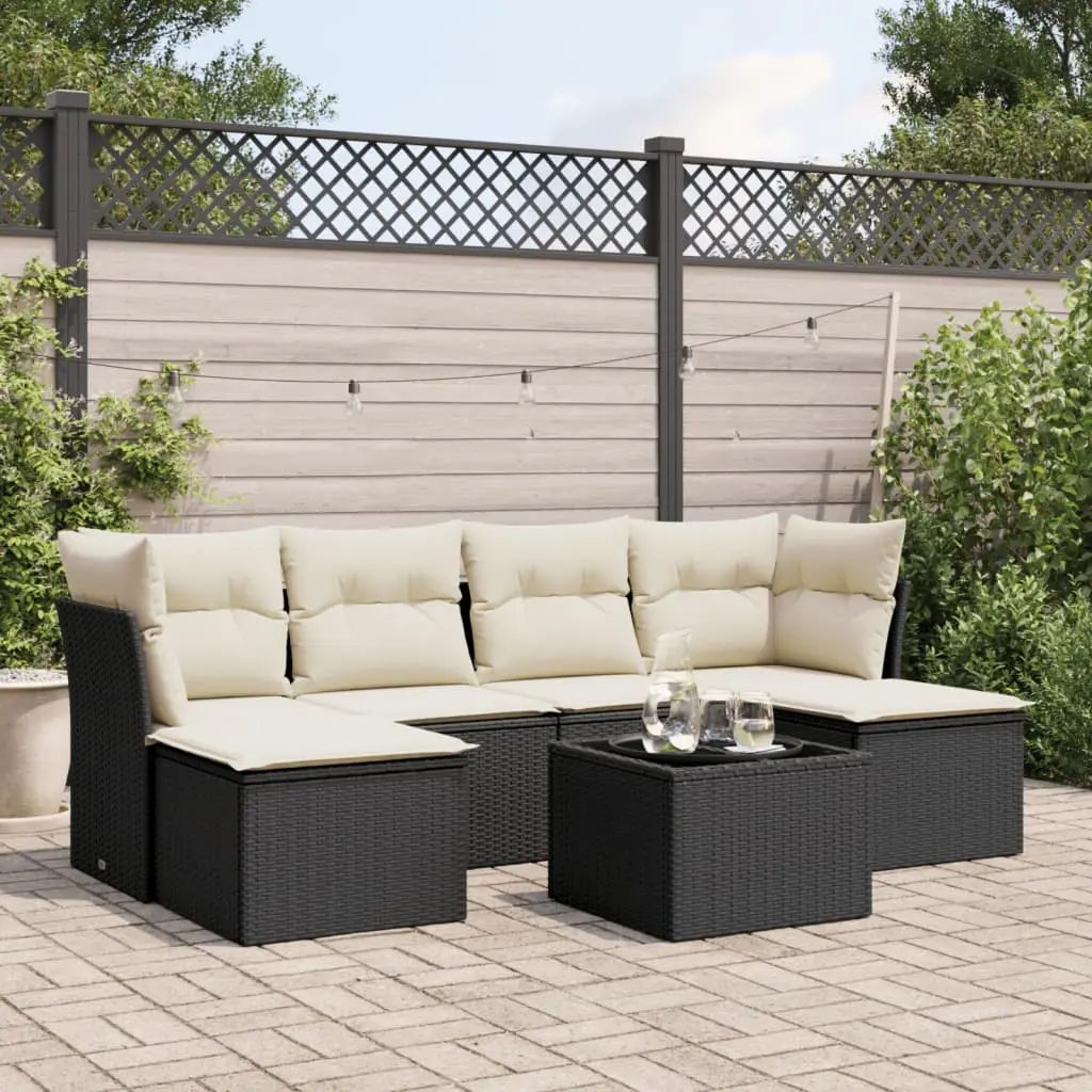 Set Divani da Giardino con Cuscini 7pz Nero Polyrattan