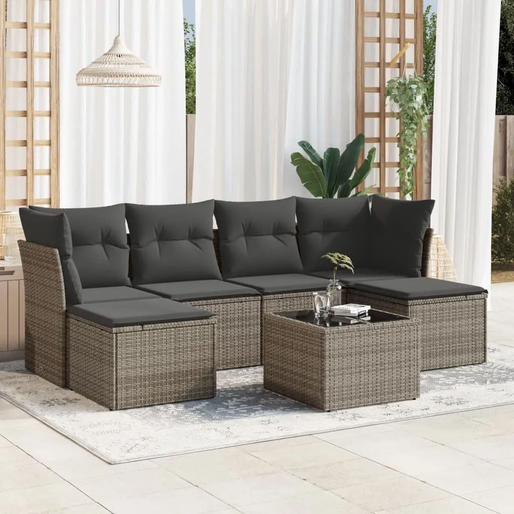 vidaXL Set Divani da Giardino 7 pz con Cuscini Grigio in Polyrattan