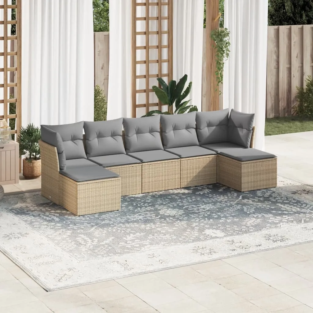 vidaXL Set Divani da Giardino 7 pz con Cuscini Beige in Polyrattan