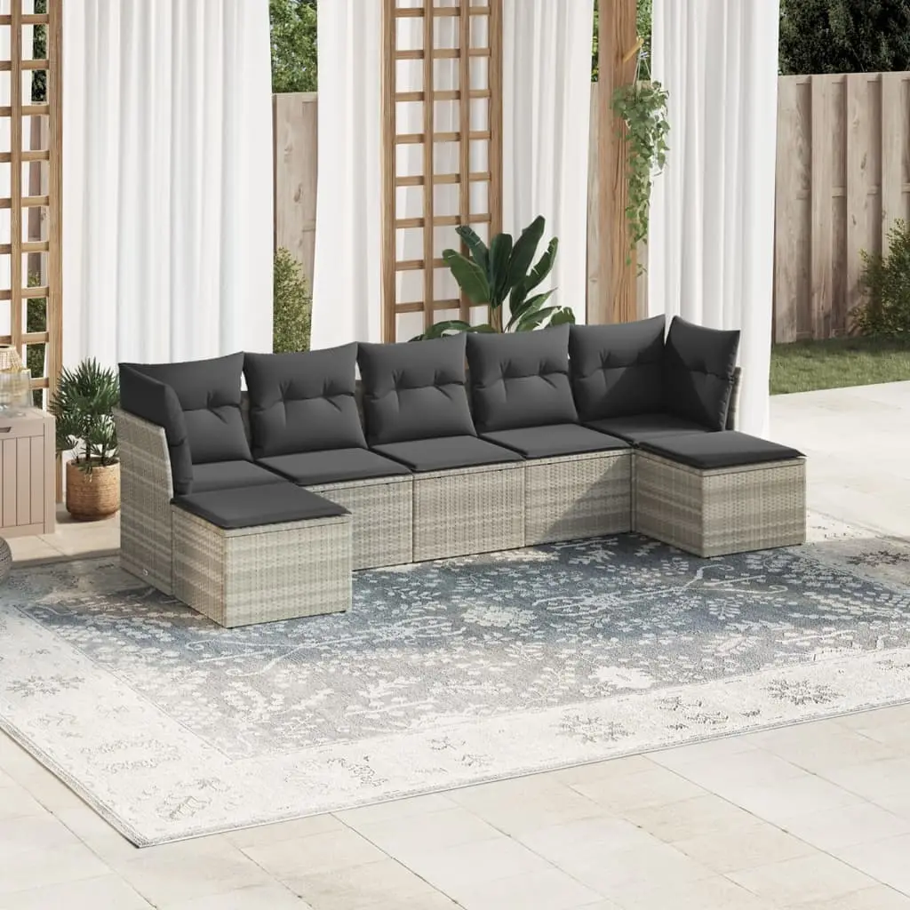 Set Divani da Giardino 7pz con Cuscini Grigio Chiaro Polyrattan