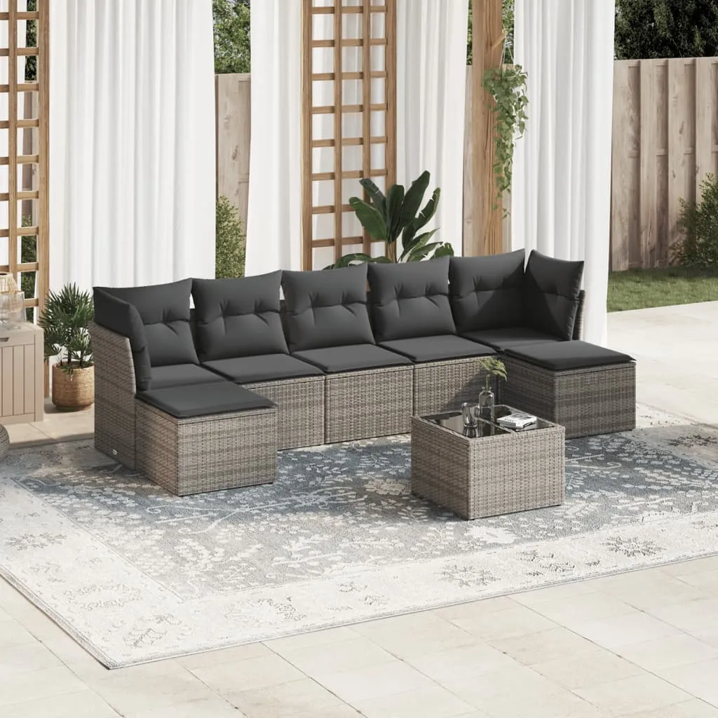 vidaXL Set Divano da Giardino 8 pz con Cuscini Grigio in Polyrattan