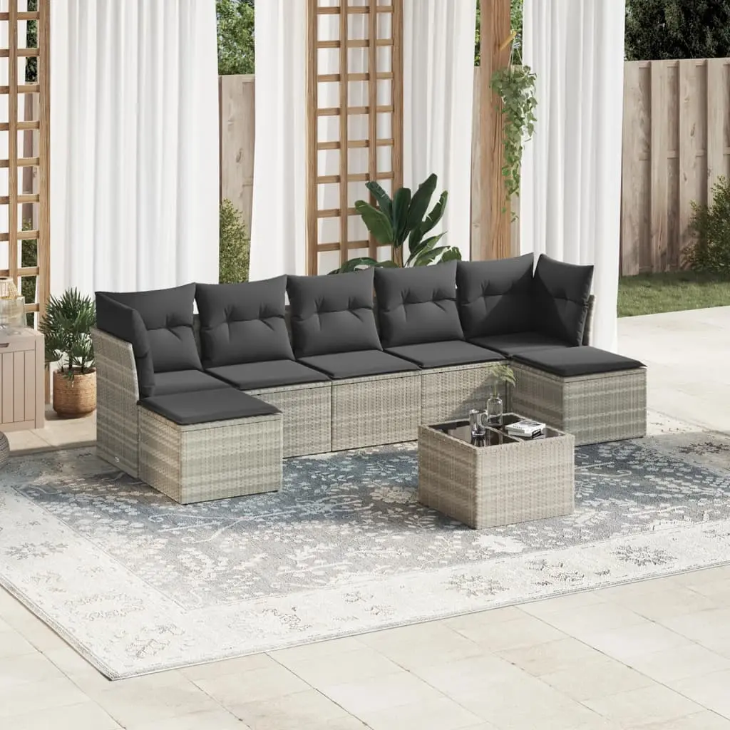 Set Divano da Giardino 8pz con Cuscini Grigio Chiaro Polyrattan