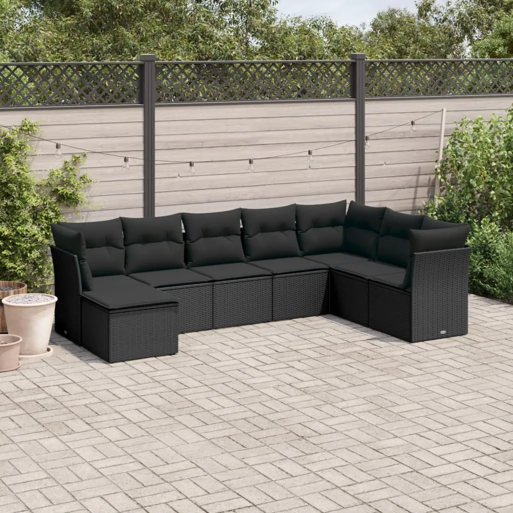 vidaXL Set Divani da Giardino con Cuscini 8 pz Nero in Polyrattan