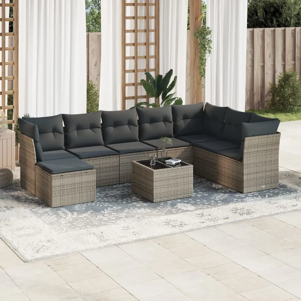 vidaXL Set Divano da Giardino 9 pz con Cuscini Grigio in Polyrattan