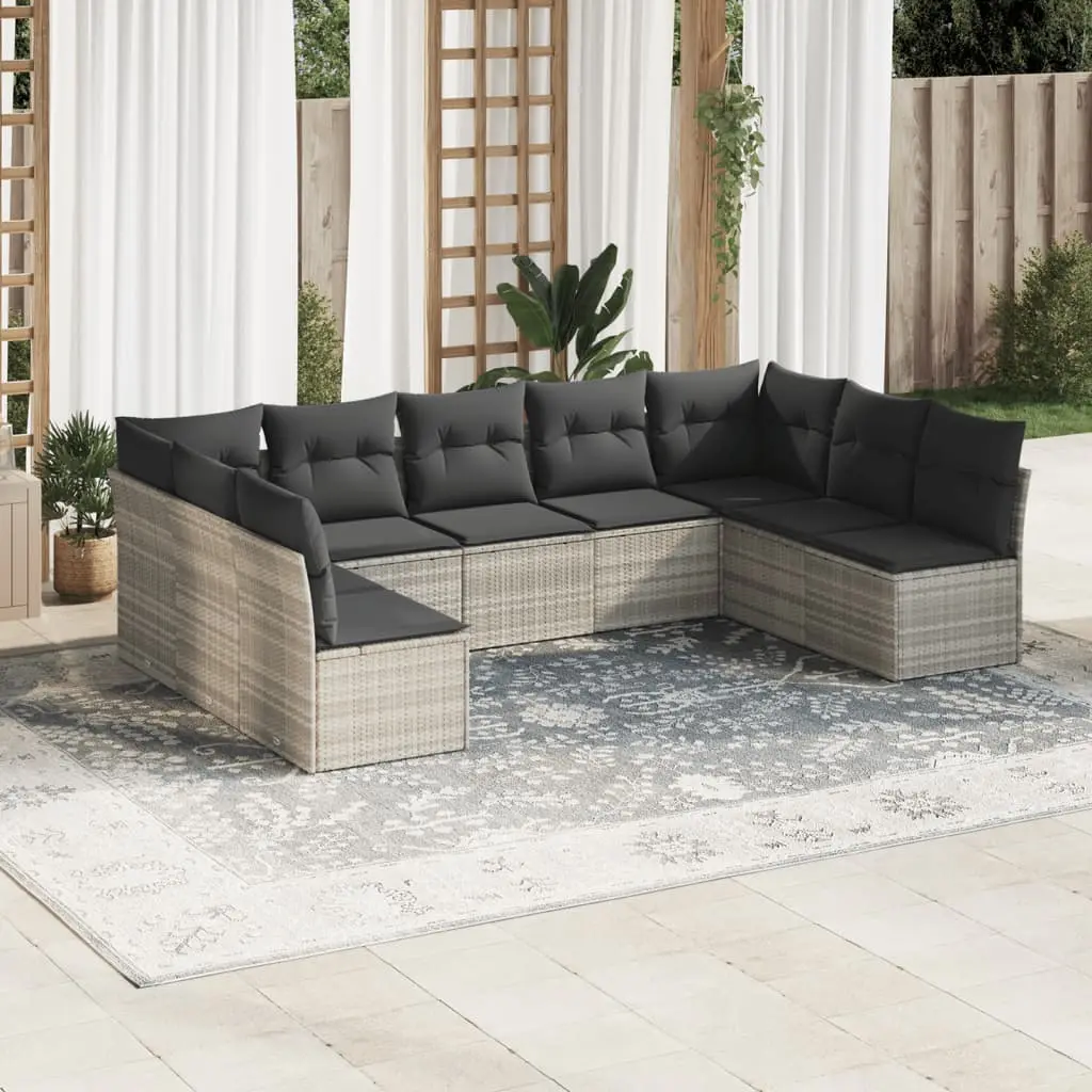 Set Divano da Giardino 9pz con Cuscini Grigio Chiaro Polyrattan