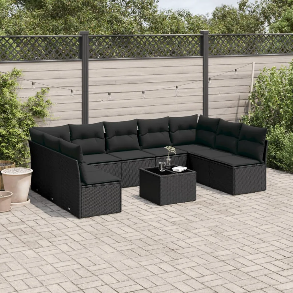 vidaXL Set Divani da Giardino 10pz con Cuscini in Polyrattan Nero