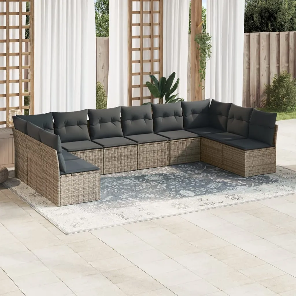 vidaXL Set Divano da Giardino 10 pz con Cuscini Grigio in Polyrattan