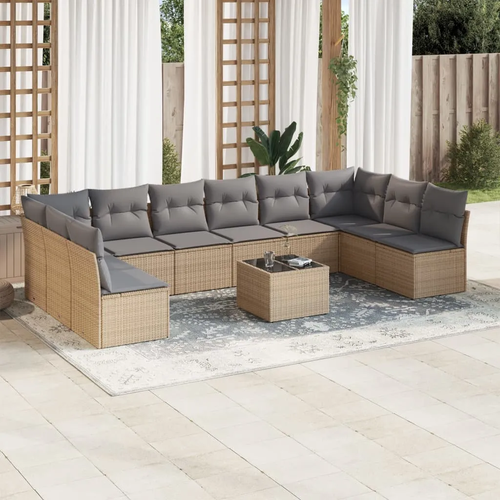 vidaXL Set Divani da Giardino 11 pz con Cuscini Beige in Polyrattan