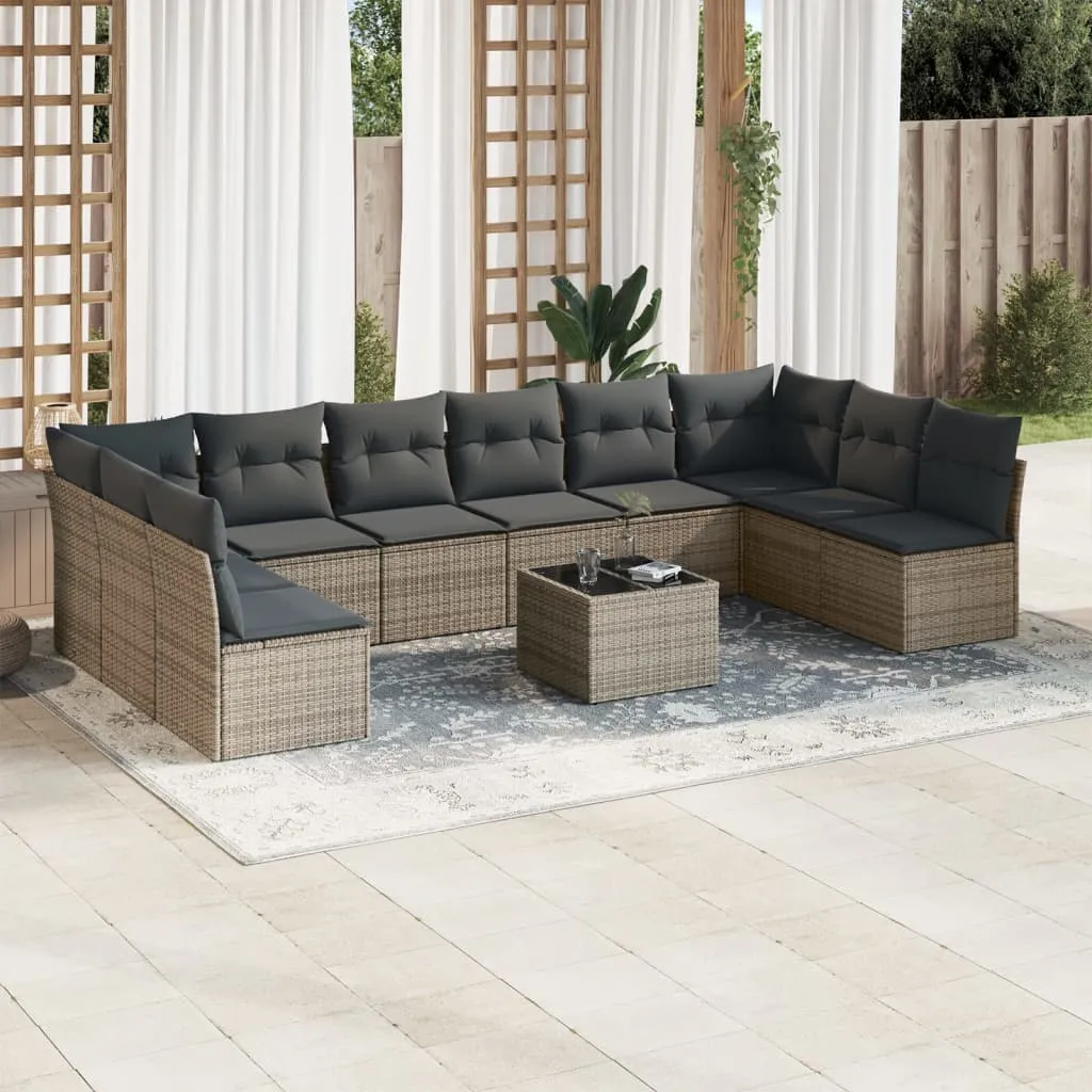 vidaXL Set Divani da Giardino 11 pz con Cuscini in Polyrattan Grigio