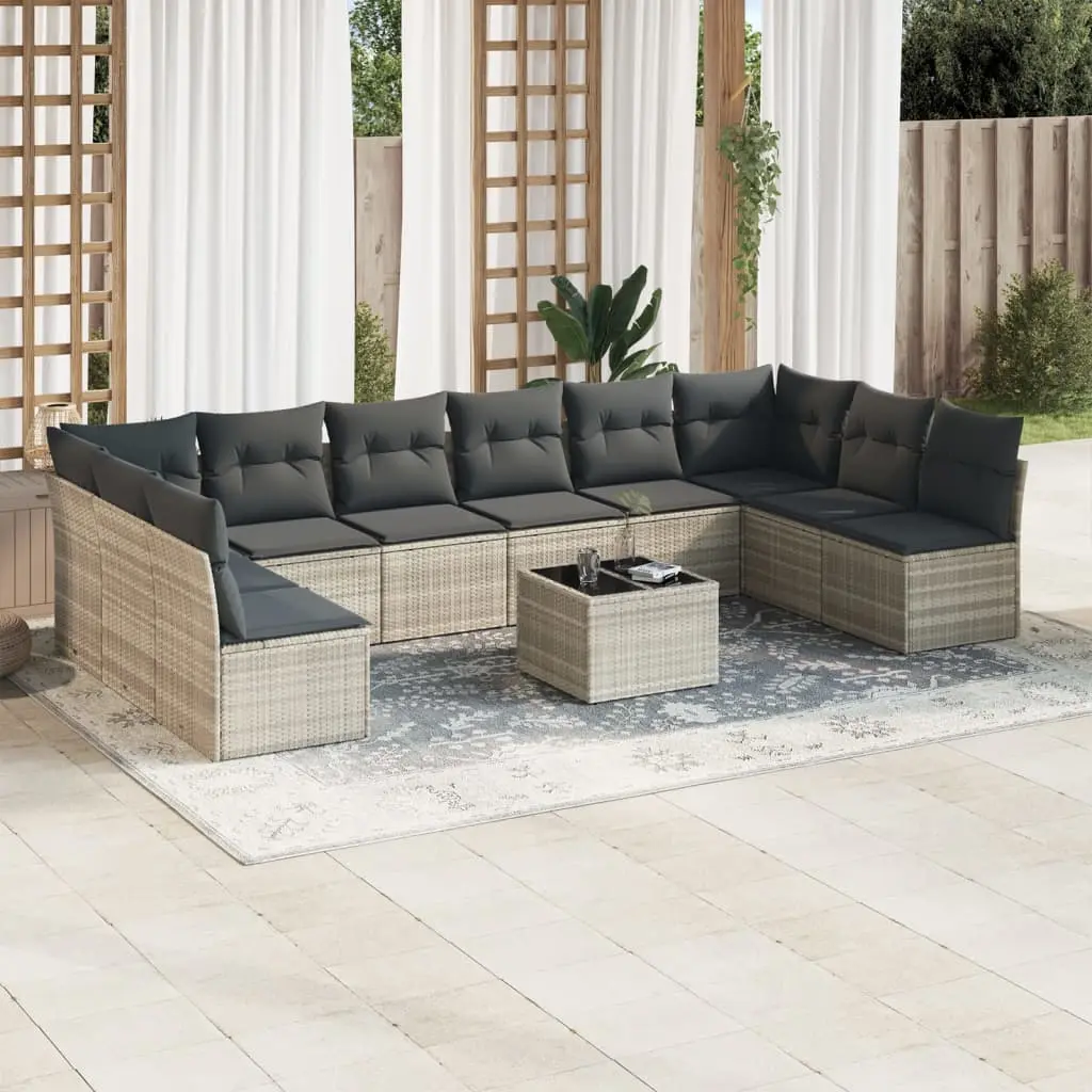 Set Divani da Giardino 11 pz con Cuscini in Polyrattan Grigio