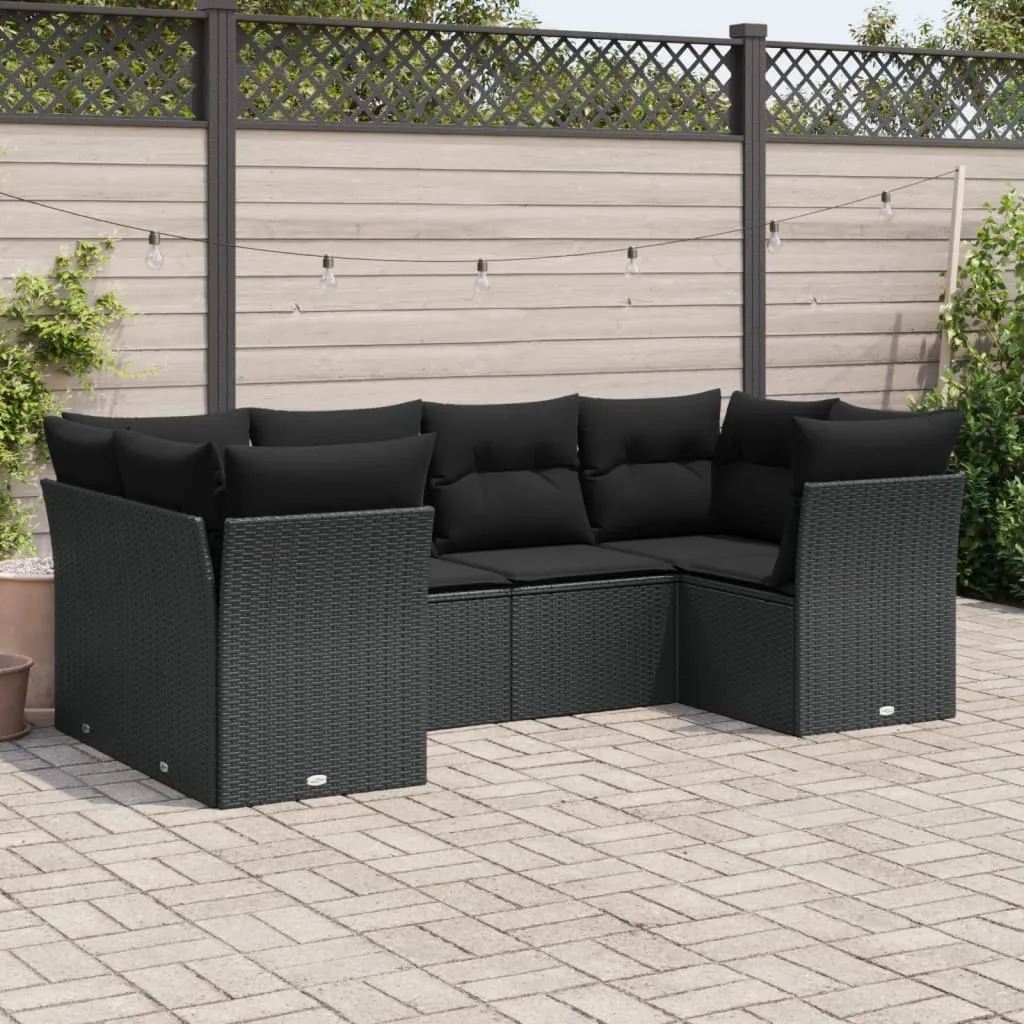 vidaXL Set Divano da Giardino 6 pz con Cuscini Nero in Polyrattan