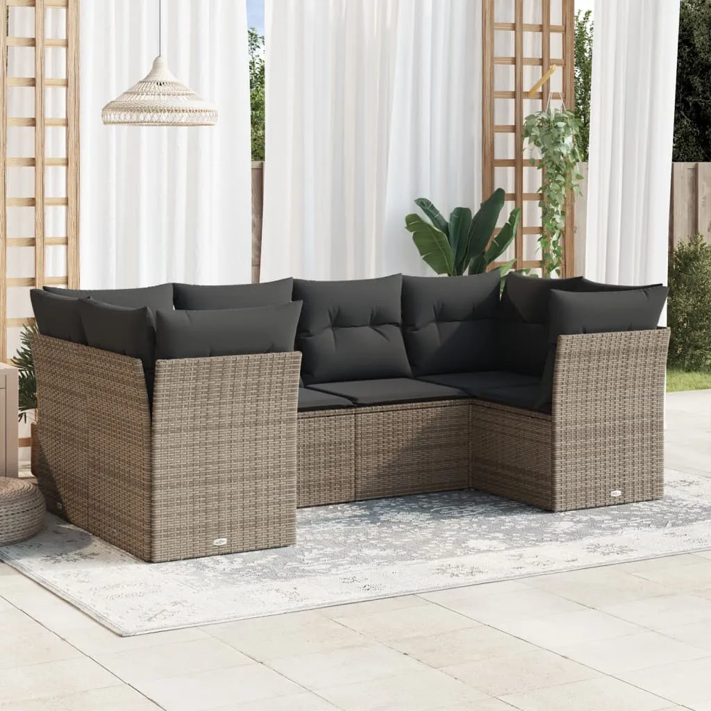 vidaXL Set Divano da Giardino 6 pz con Cuscini Grigio in Polyrattan