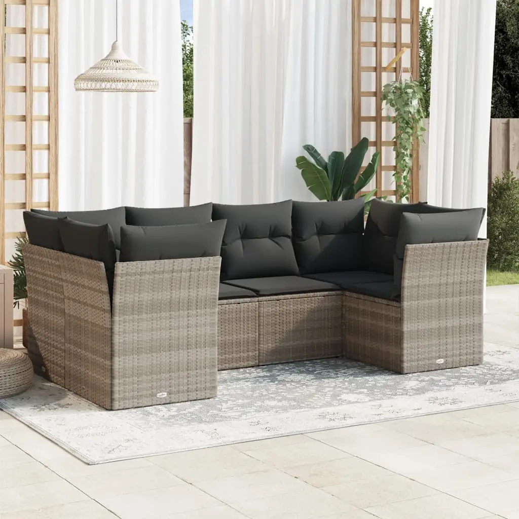 Set Divano da Giardino 6pz con Cuscini Grigio Chiaro Polyrattan