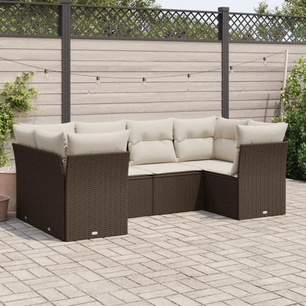 Set Divano da Giardino 6 pz con Cuscini Marrone in Polyrattan