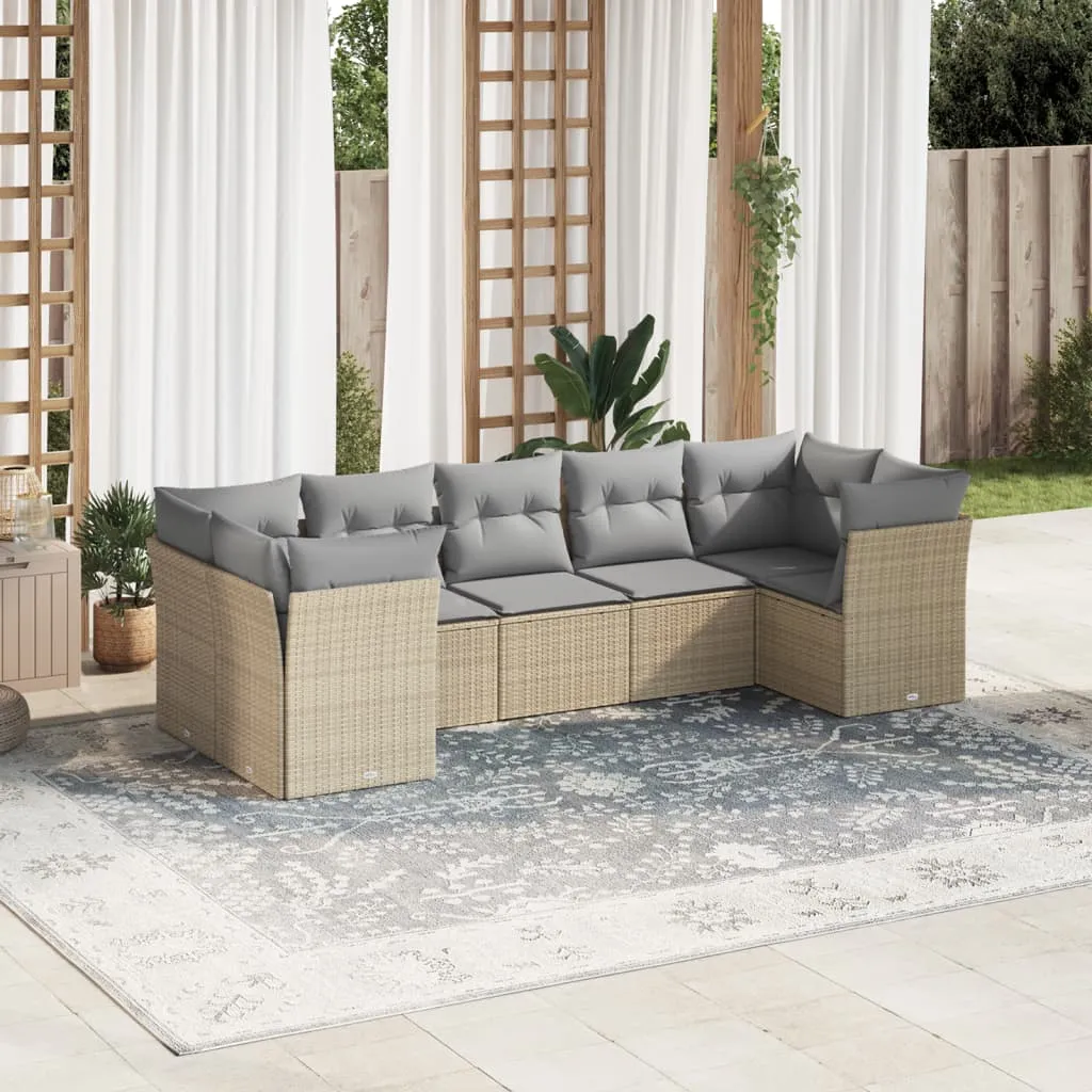 vidaXL Set Divani da Giardino 7 pz con Cuscini Beige in Polyrattan