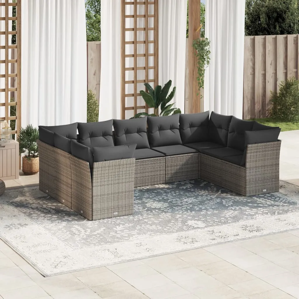 vidaXL Set Divano da Giardino 9 pz con Cuscini Grigio in Polyrattan