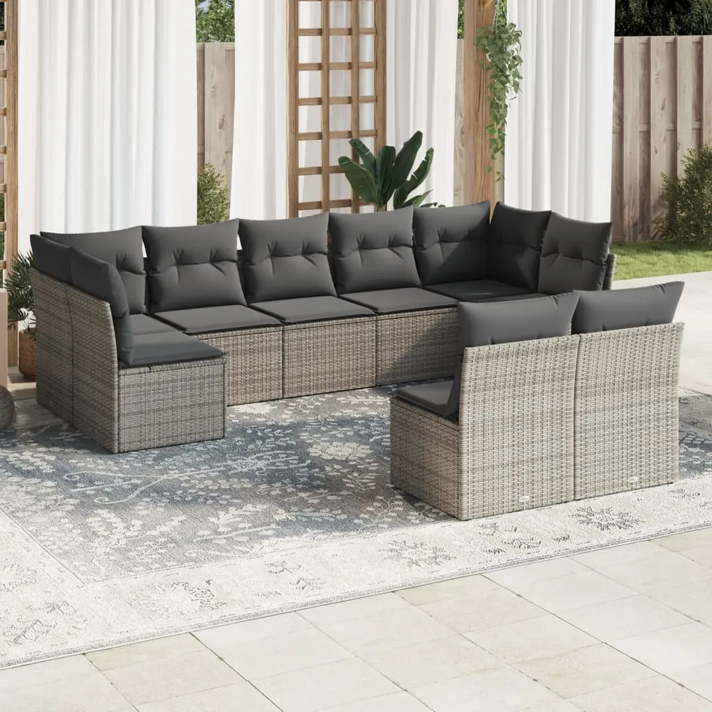 vidaXL Set Divano da Giardino 9 pz con Cuscini Grigio in Polyrattan