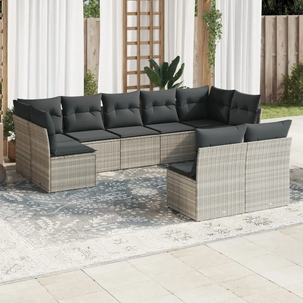 Set Divano da Giardino 9pz con Cuscini Grigio Chiaro Polyrattan