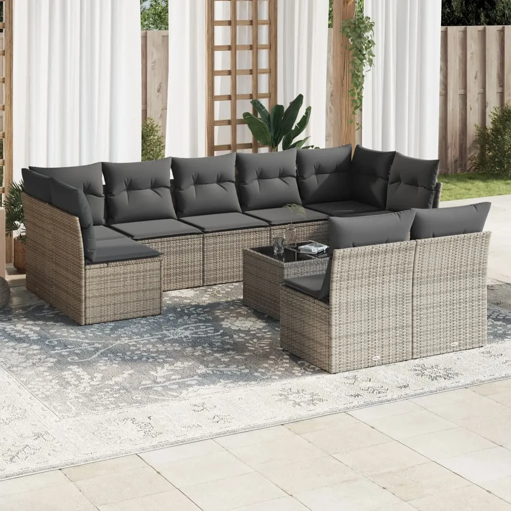 vidaXL Set Divano da Giardino 10 pz con Cuscini Grigio in Polyrattan