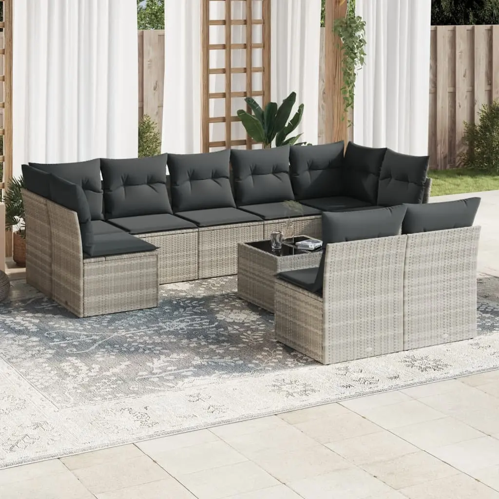 Set Divano Giardino 10 pz con Cuscini Grigio Chiaro Polyrattan