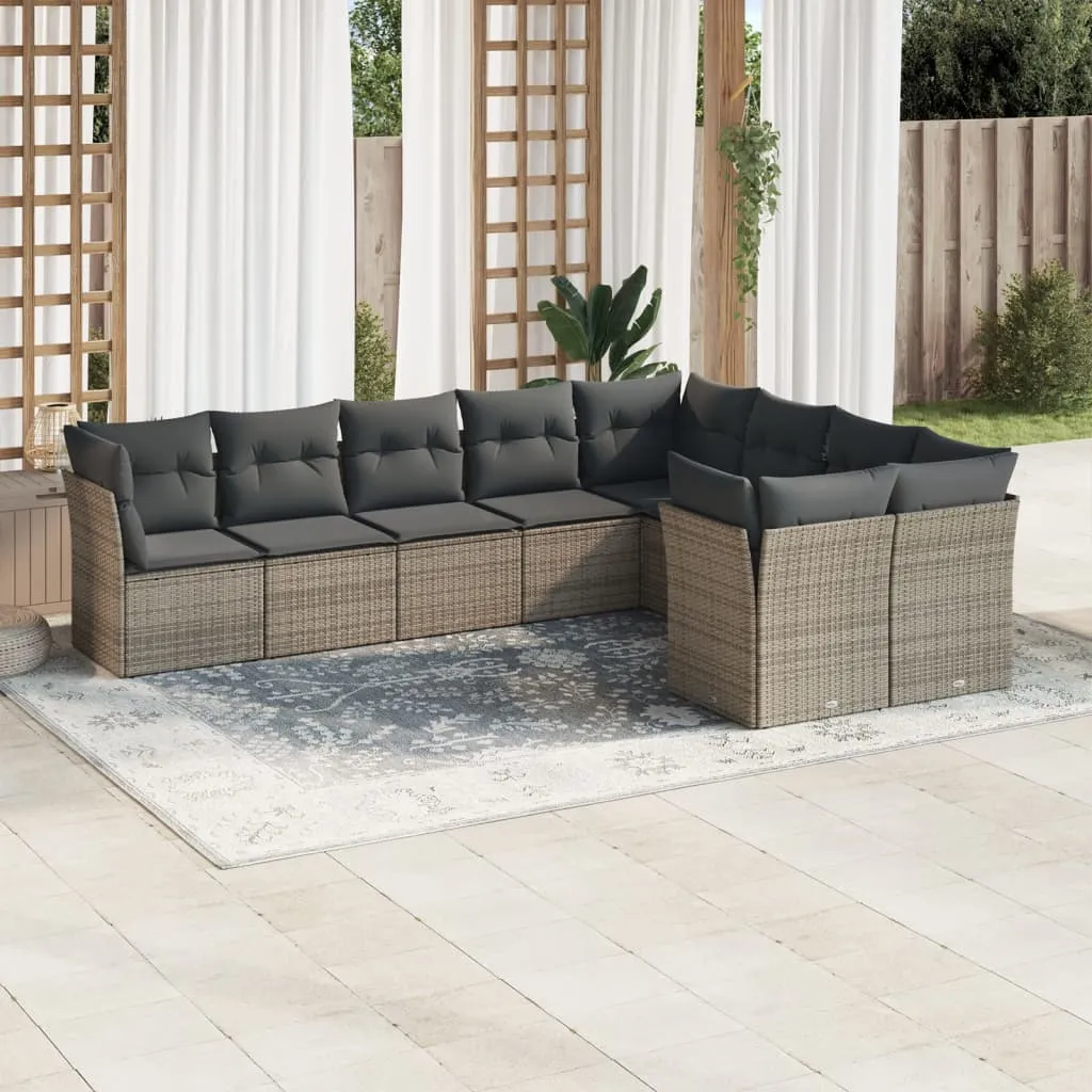 vidaXL Set Divano da Giardino 9 pz con Cuscini Grigio in Polyrattan