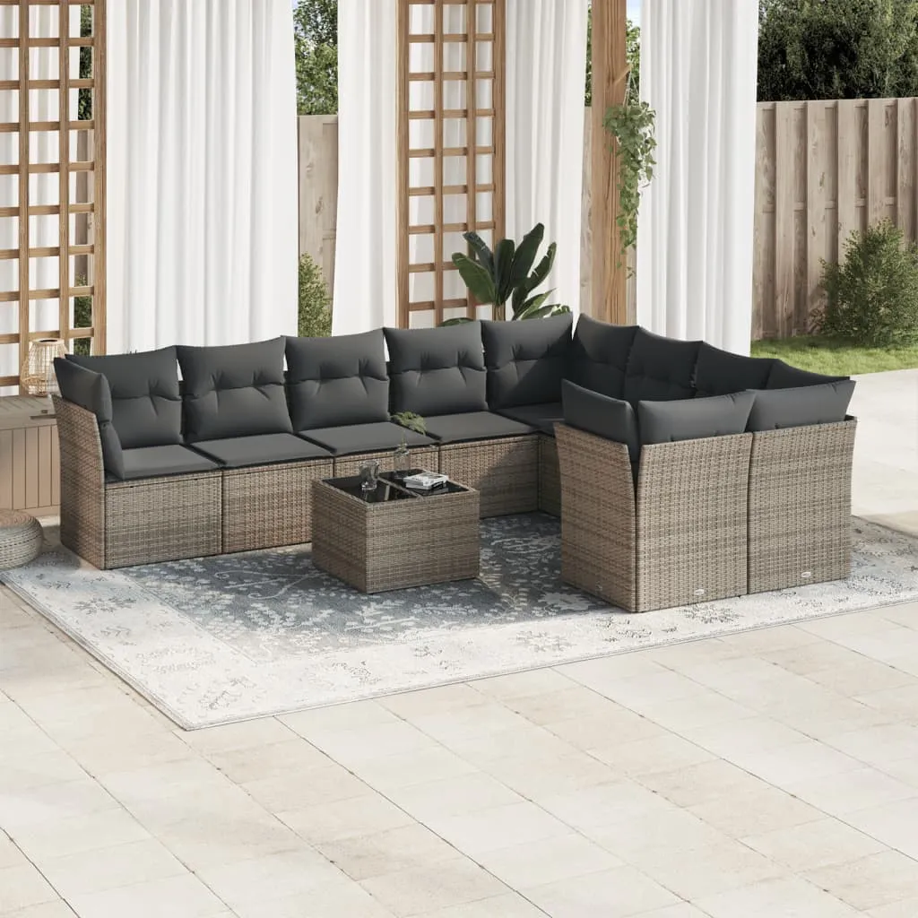 vidaXL Set Divano da Giardino 10 pz con Cuscini Grigio in Polyrattan