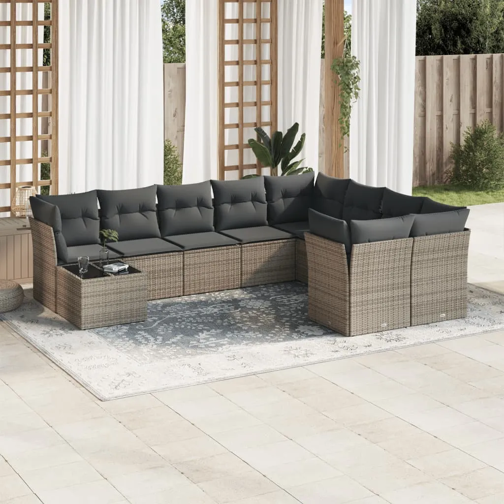 vidaXL Set Divano da Giardino 10 pz con Cuscini Grigio in Polyrattan