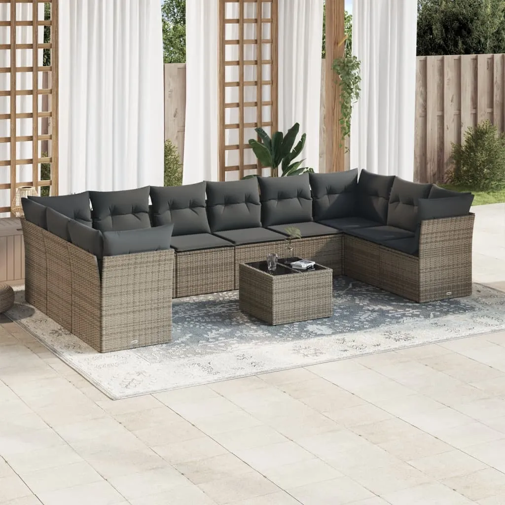 vidaXL Set Divani da Giardino 11 pz con Cuscini in Polyrattan Grigio