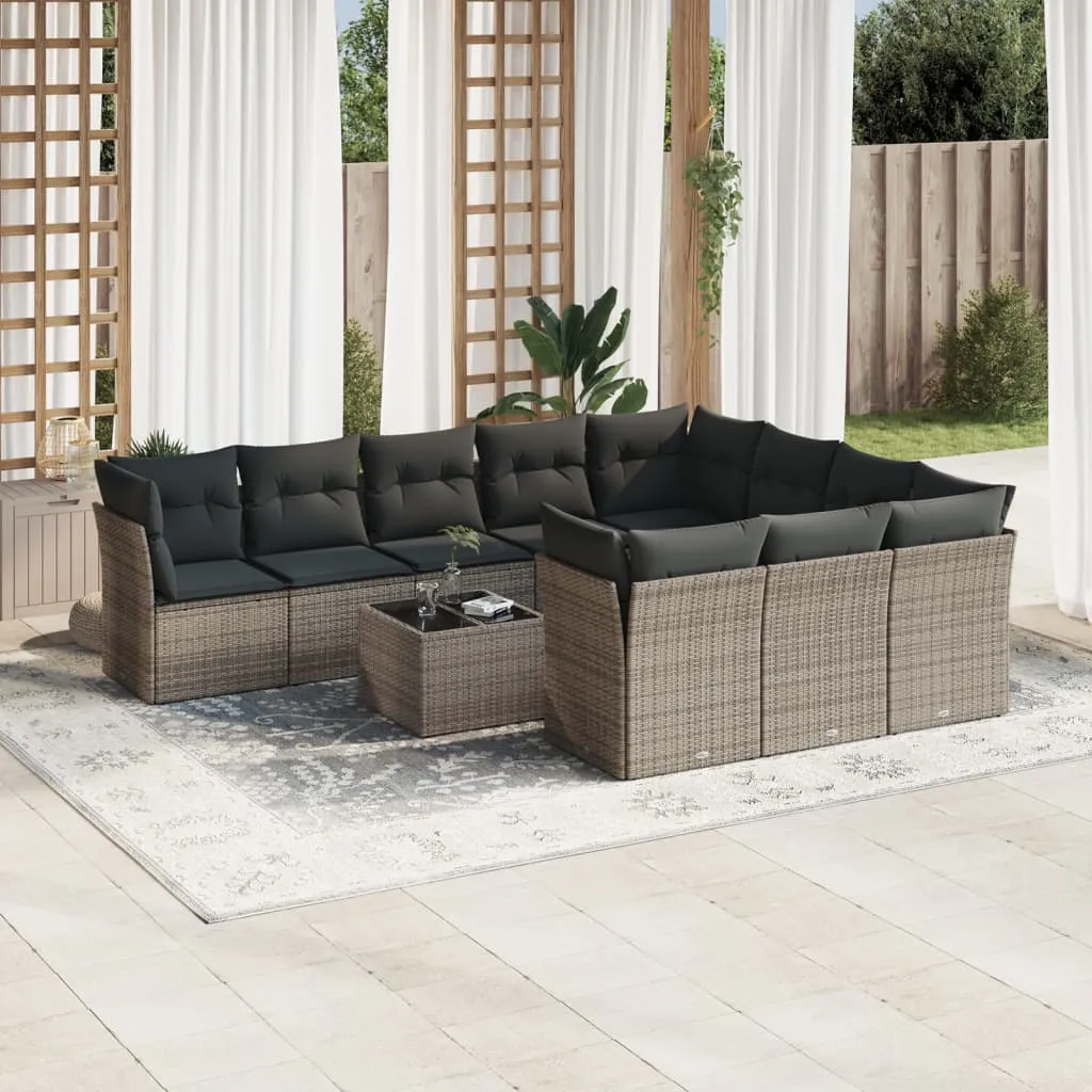 vidaXL Set Divani da Giardino 11 pz con Cuscini in Polyrattan Grigio