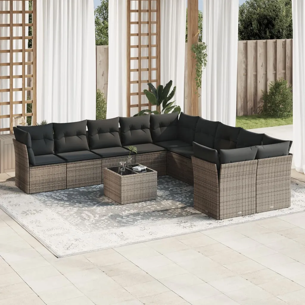 vidaXL Set Divani da Giardino 11 pz con Cuscini in Polyrattan Grigio