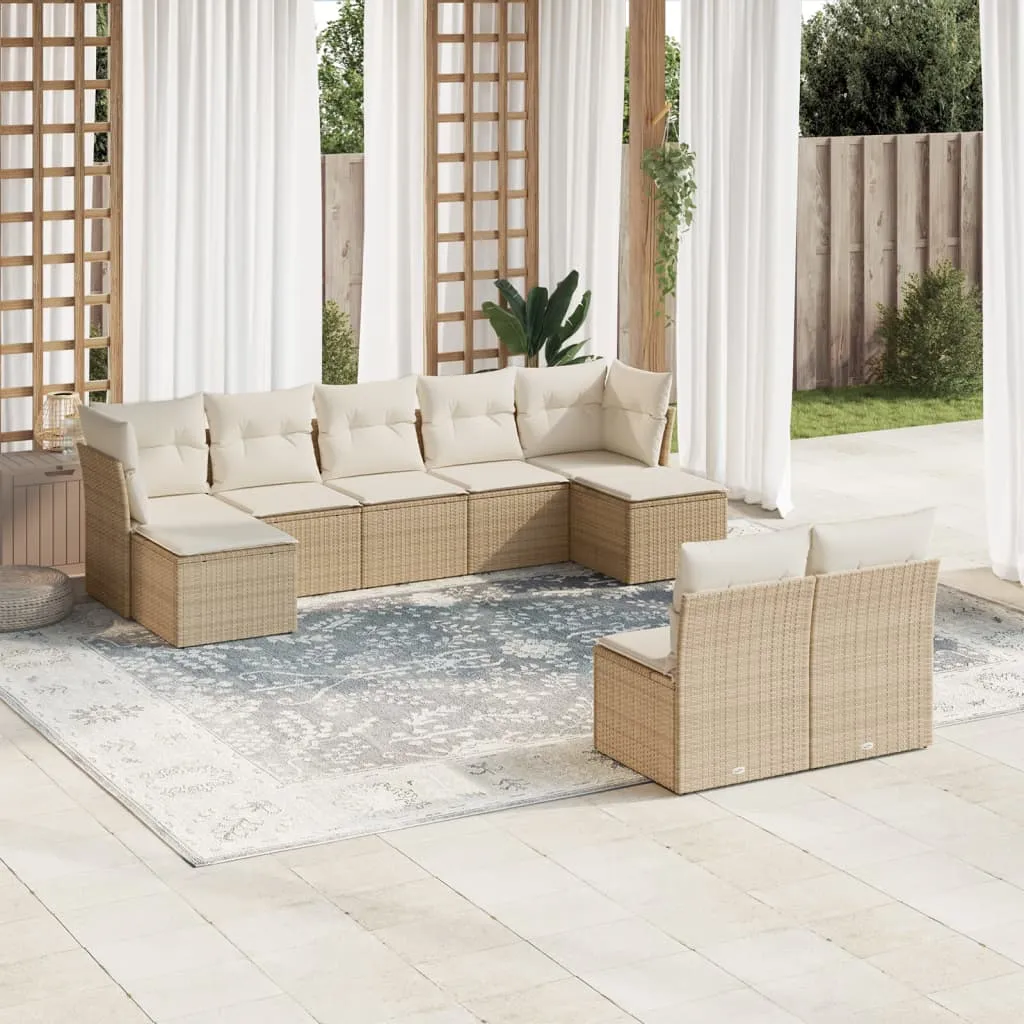 vidaXL Set Divano da Giardino 9 pz con Cuscini Beige in Polyrattan