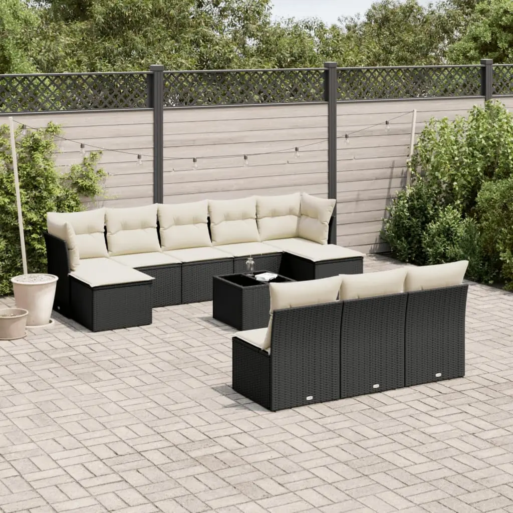 Set Divani da Giardino 11 pz con Cuscini in Polyrattan Nero