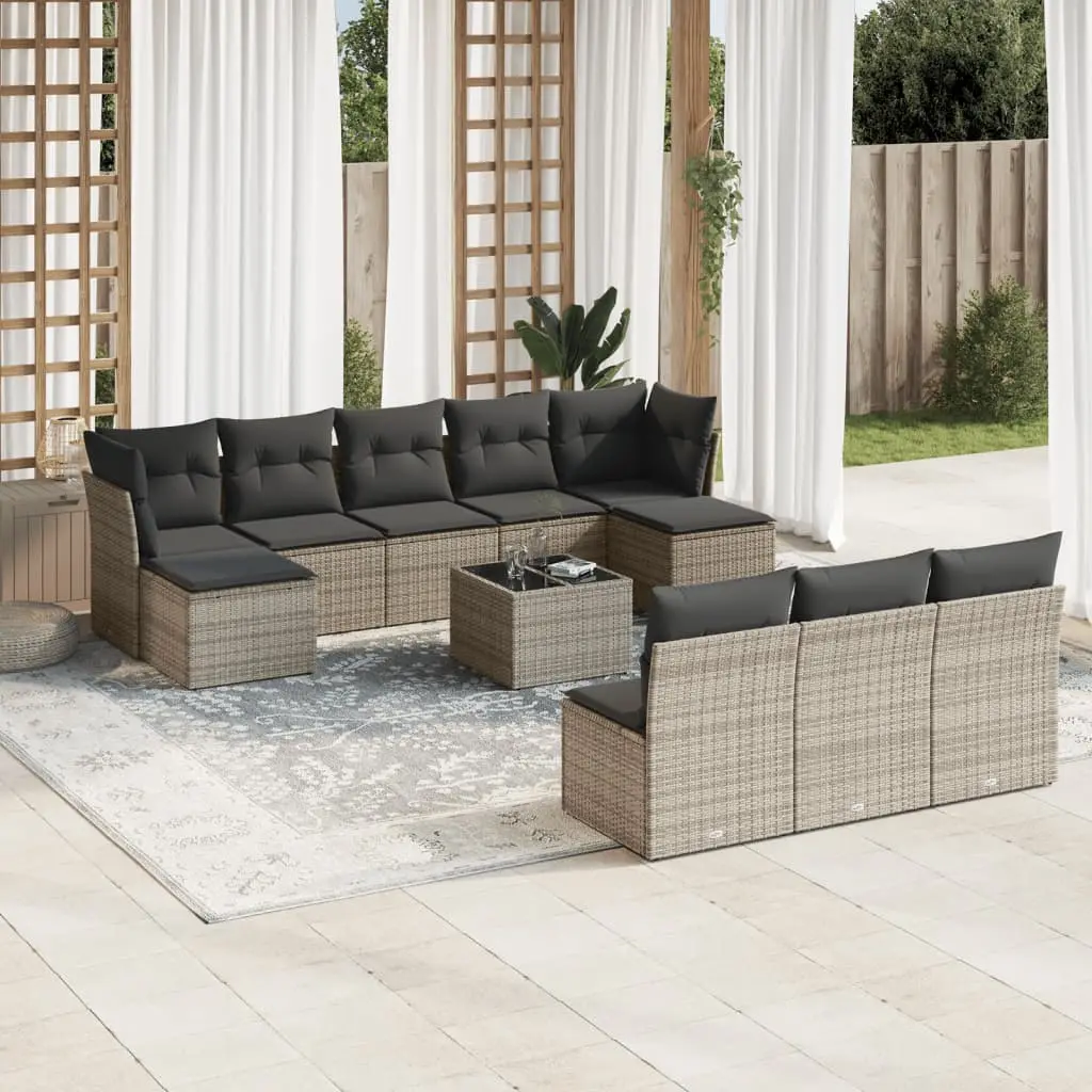 Set Divani da Giardino 11 pz con Cuscini in Polyrattan Grigio