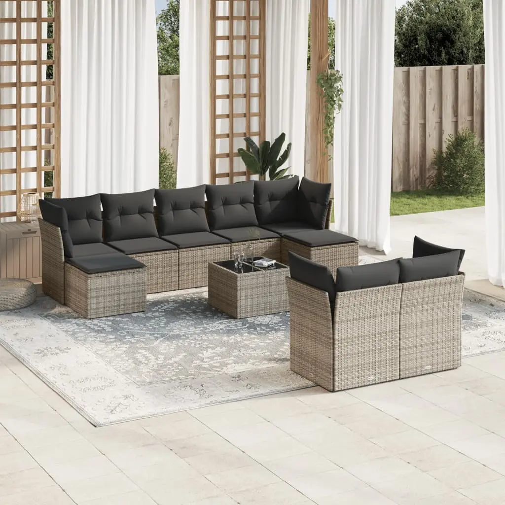 Set Divano da Giardino 10 pz con Cuscini Grigio in Polyrattan