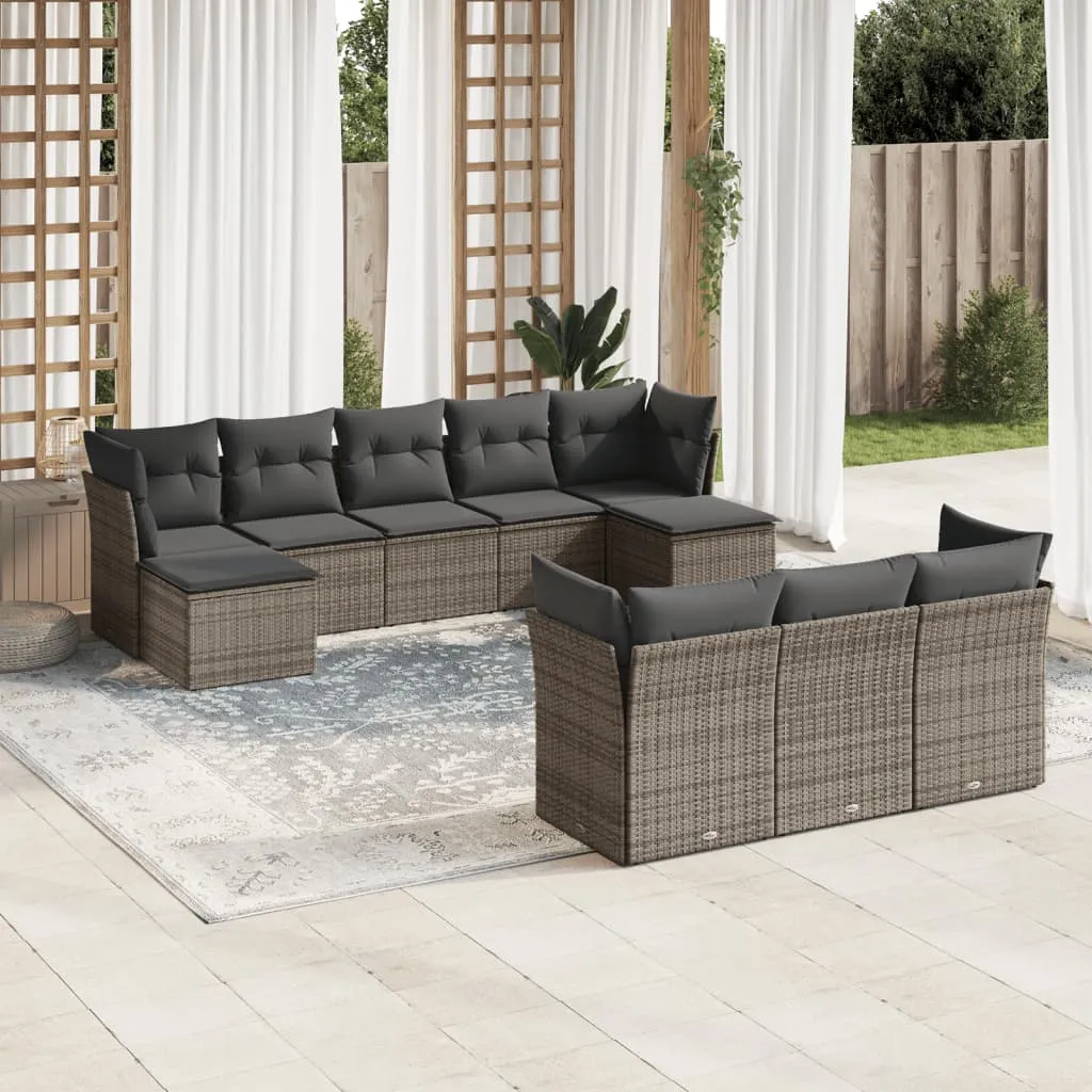 vidaXL Set Divano da Giardino 10 pz con Cuscini Grigio in Polyrattan