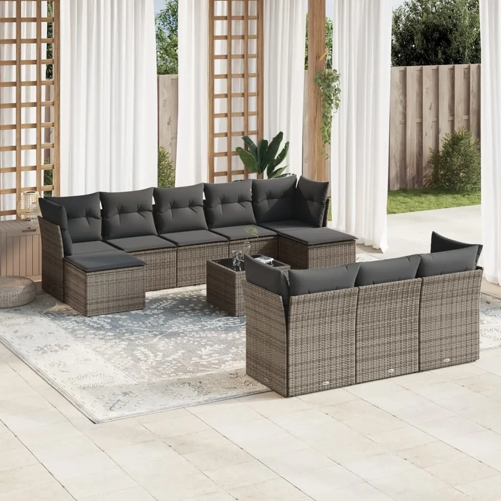 vidaXL Set Divani da Giardino 11 pz con Cuscini in Polyrattan Grigio