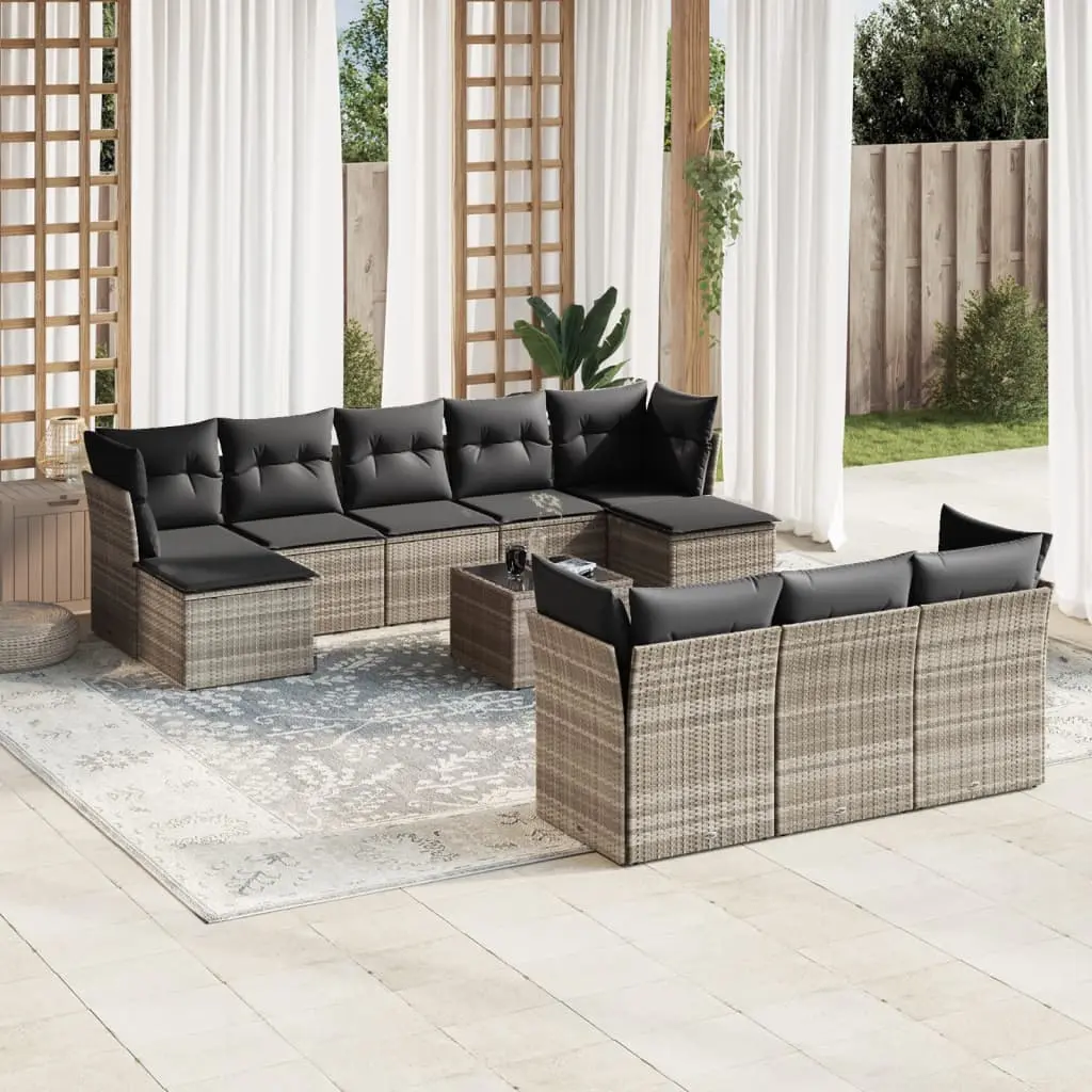 Set Divani da Giardino 11 pz con Cuscini in Polyrattan Grigio