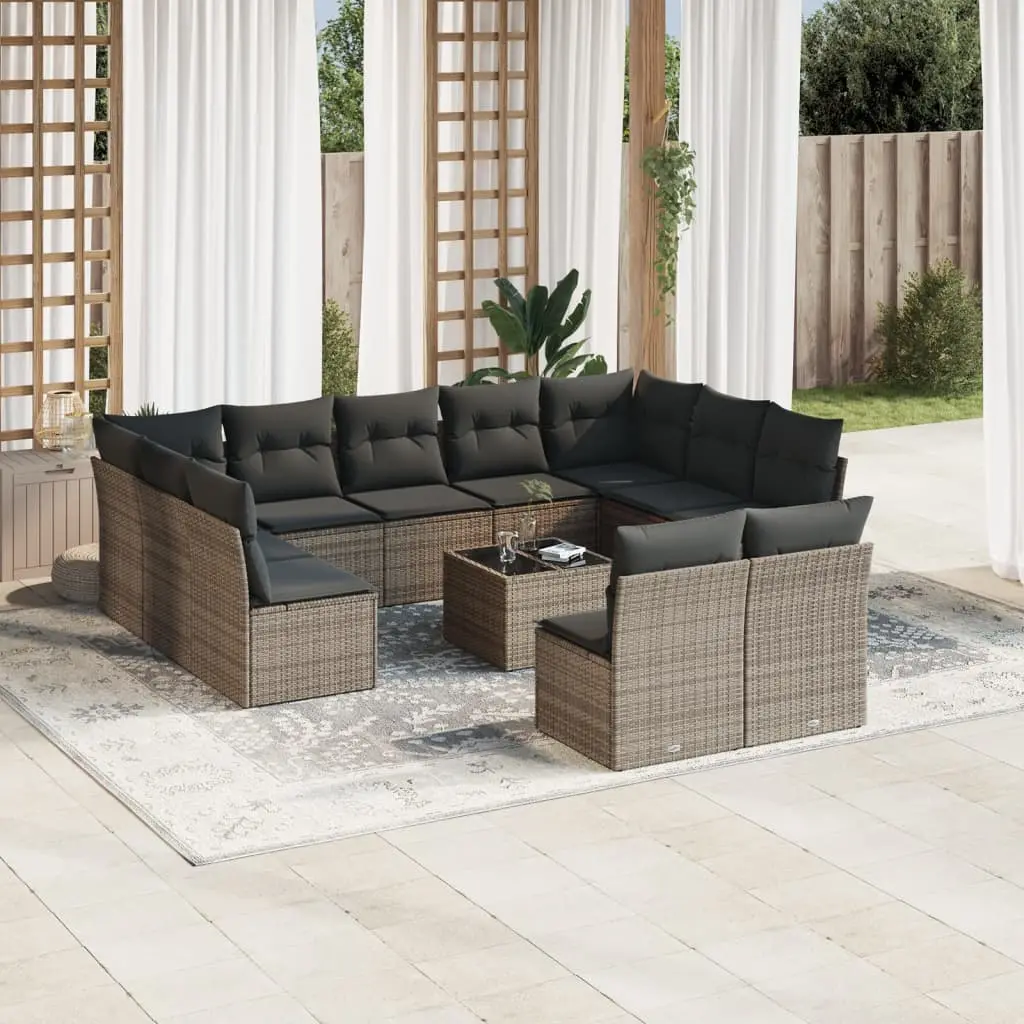 Set Divani da Giardino 12 pz con Cuscini Grigio in Polyrattan