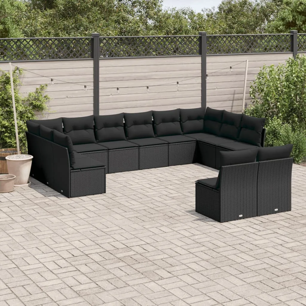 vidaXL Set Divani da Giardino 12 pz con Cuscini Nero in Polyrattan