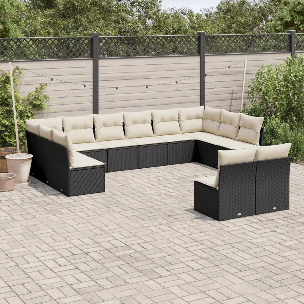 vidaXL Set Divani da Giardino 12 pz con Cuscini Nero in Polyrattan