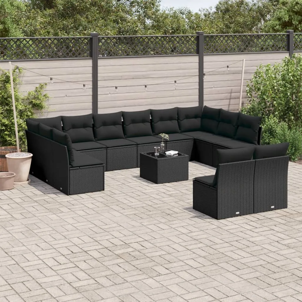 vidaXL Set Divani da Giardino 13pz con Cuscini Nero in Polyrattan