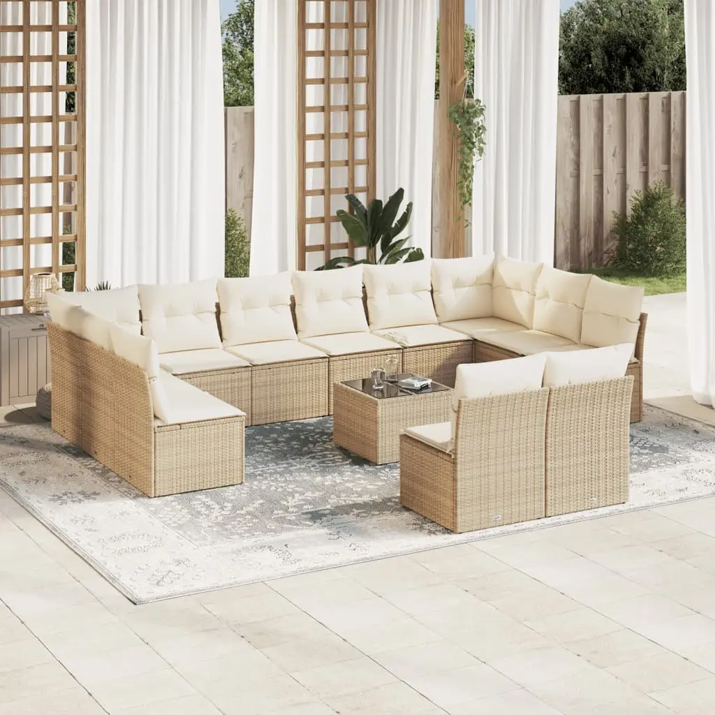 Set Divano da Giardino 13 pz con Cuscini Beige in Polyrattan